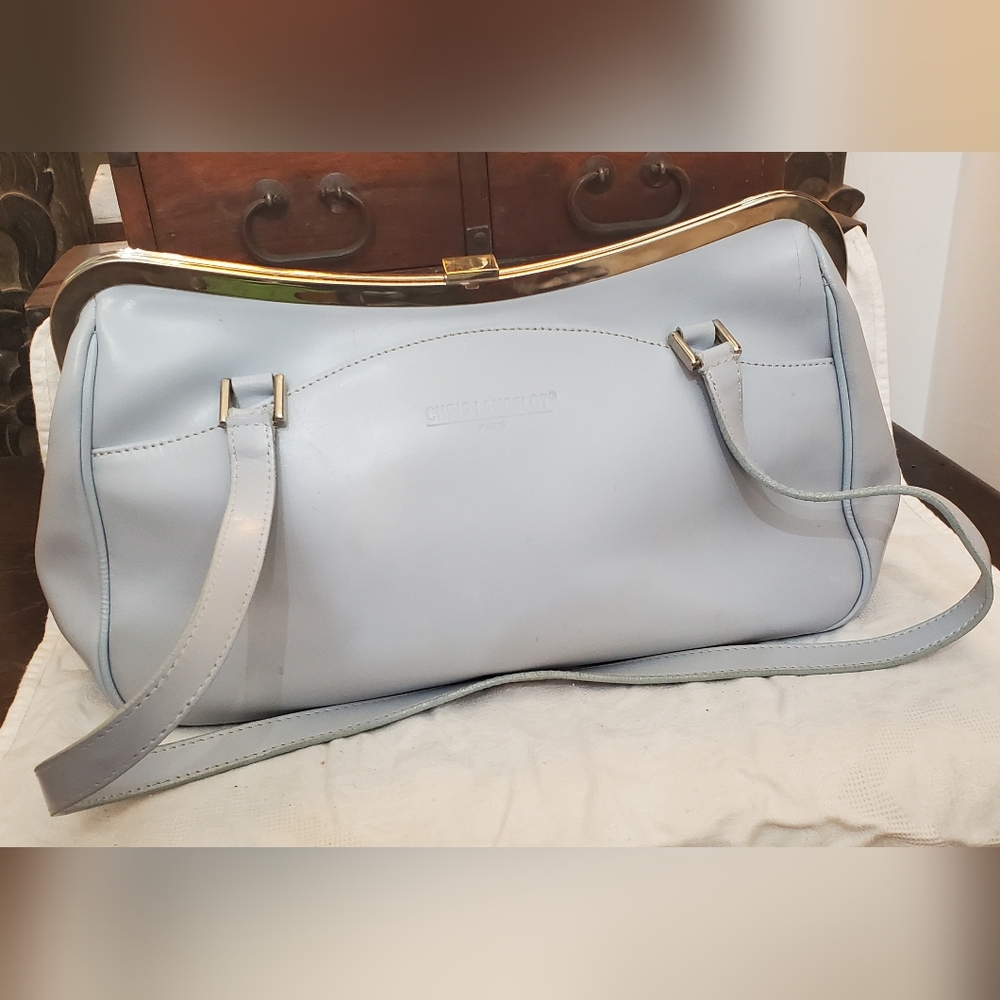 Chris Lancelot baby blue leather frame vintage purse